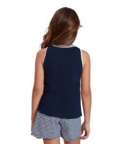 Pijama Feminino Infantil 100% Algodão Azul com Listras - 14319