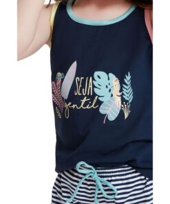 Pijama Feminino Infantil 100% Algodão Azul com Listras - 14319