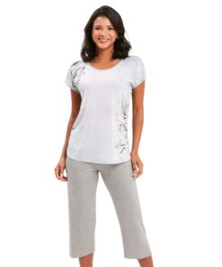 Pijama Capri Feminino Cinza Estampado em Supermicro e Viscose - Recco - 14251