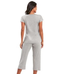 Pijama Capri Feminino Cinza Estampado em Supermicro e Viscose - Recco - 14251