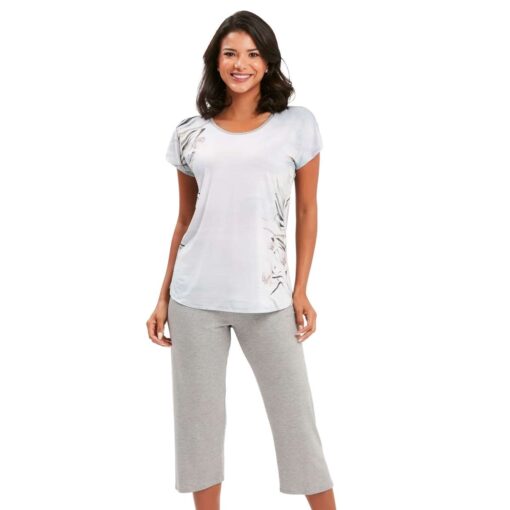 Pijama Capri Feminino Cinza Estampado em Supermicro e Viscose - Recco - 14251