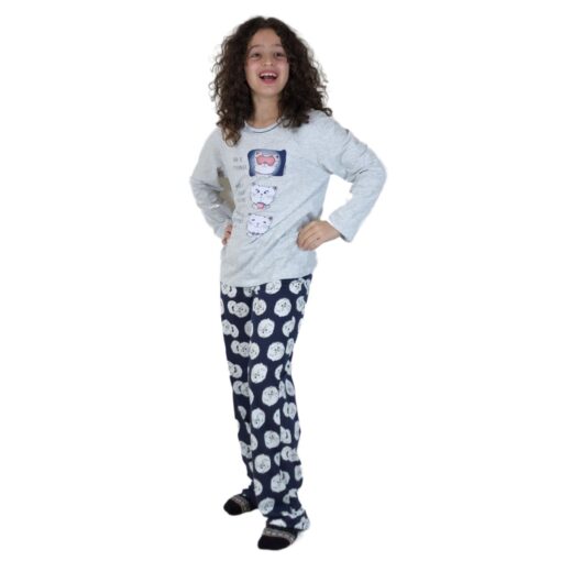 Pijama Feminino Infantil Gatos Longo - Lua Encantada