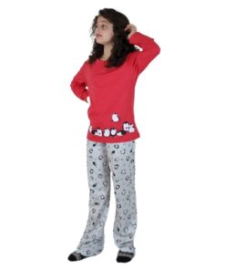 Pijama Feminino Infantil Pinguins Vermelho Longo - Lua Encantada