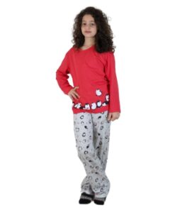 Pijama Feminino Infantil Pinguins Vermelho Longo - Lua Encantada