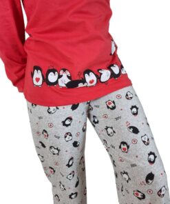 Pijama Feminino Infantil Pinguins Vermelho Longo - Lua Encantada