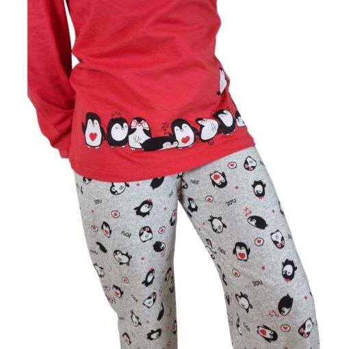 Pijama Feminino Infantil Pinguins Vermelho Longo - Lua Encantada