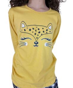 Pijama Feminino Infantil Xadrez Amarelo Longo - Lua Encantada