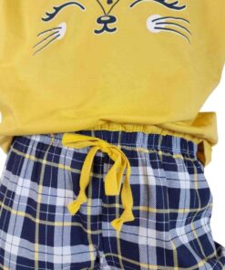 Pijama Feminino Infantil Xadrez Amarelo Longo - Lua Encantada