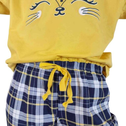 Pijama Feminino Infantil Xadrez Amarelo Longo - Lua Encantada