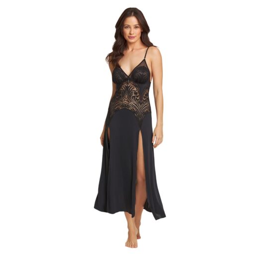 Camisola Preta Midi de Renda Sensual Preta - Recco - 15459