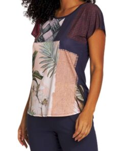 Pijama Capri Feminino Marinho Estampado em Liganete - Recco - 14251