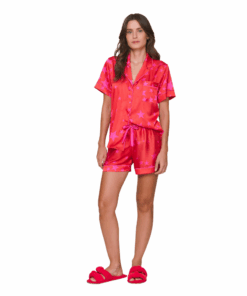 Pijama Aberto Feminino em Satinê All Print Camisa com Botões, Bolso e Shorts Magic Stars- Lua Luá